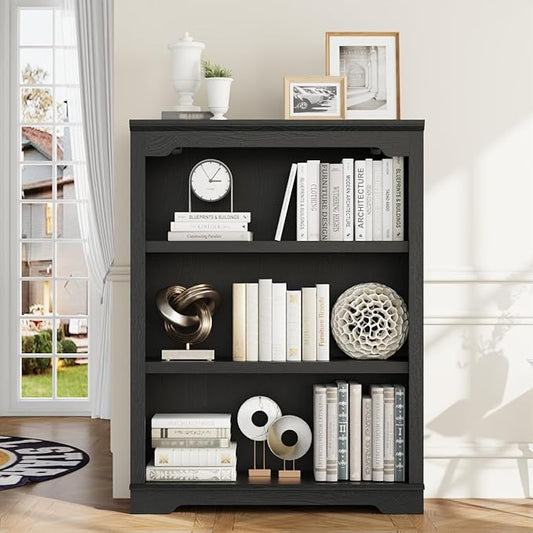 HIFYOBRO 3 Tier Bookshelf and Bookcase, 31.5" Wide Wooden Book Shelf, Freestanding Open Display Storage Bookshelves for Study Room, Home Office, Living Room