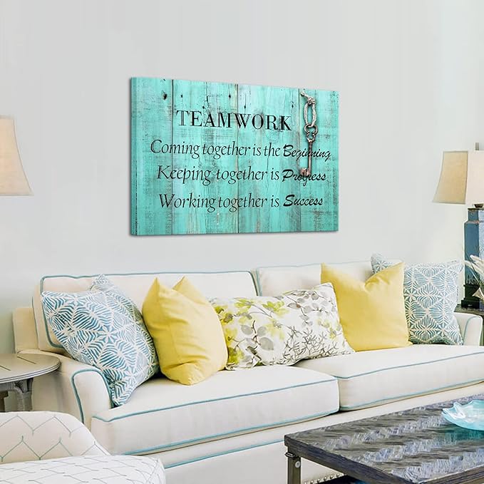 KREATIVE ARTS Large Teamwork Definition Office Quotes Sayings Words Art Wall Decals Canvas Quotes for Dorm Motivational Wall Art Success Quote Teal Pictures Ready to Hang 24x36in