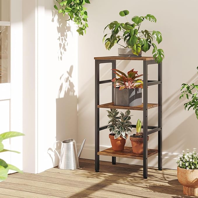 HOOBRO 3 Tier Bookshelf, Small Narrow Bookshelf, Record Storage Rack with Side Fence, Floor-Standing Shelf Units, Narrow Display Shelf for Living Room, Bedroom, Classroom, Rustic Brown BF80CJ01G1