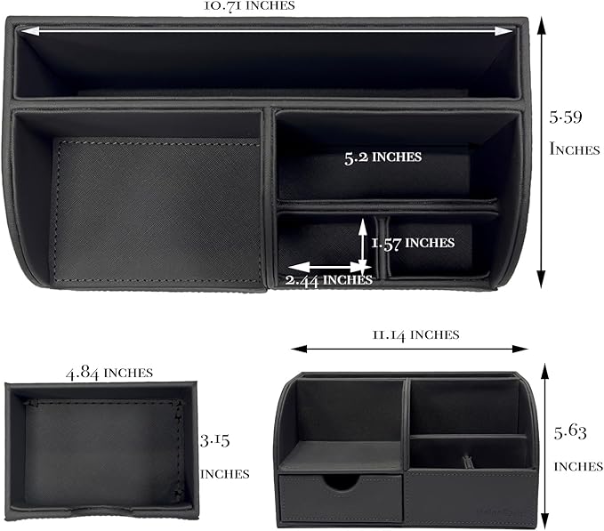 UnionBasic Desk Organizer - Multifunctional Leather Desktop Pen Holder Storage Box - Business Card/Pen/Pencil/Mobile Phone/Stationery Holder, Taiga Dark Gray