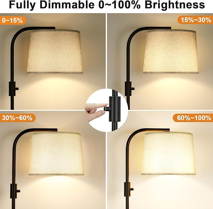 Ambimall 𝐅𝐮𝐥𝐥𝐲 𝐃𝐢𝐦𝐦𝐚𝐛𝐥𝐞 Floor Lamp - Floor Lamps with 9W 𝐋𝐄𝐃 Bulb, Standing Lamps for Living Room with Adjust Head, Modern Standing Tall Light Rotary Switch for Office(Black and Grey)