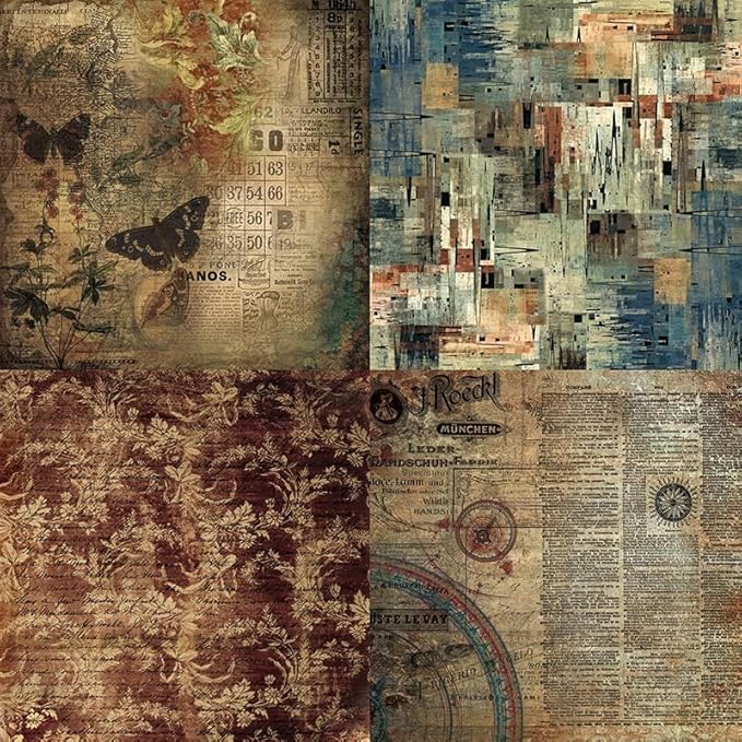 Dark Academia Scrapbook Paper Pad 6x6, Assorted Pattern Decopodge Cardstock Paper, Single-Sided Vintage Scrapbooking DIY Decorative Cardmaking Supplies, Junk Journaling Craft Paper-24Pcs
