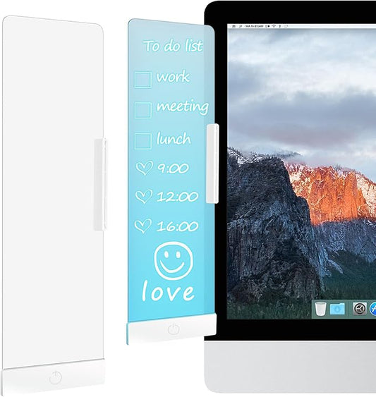 LED Memo Board with Sticky Note Holder, Office Supplies, Monitor Memo Board, Clear Acrylic Computer Monitor Organizer, Work from Home Essentials, Multifunction Workspace Accessories (White-L)