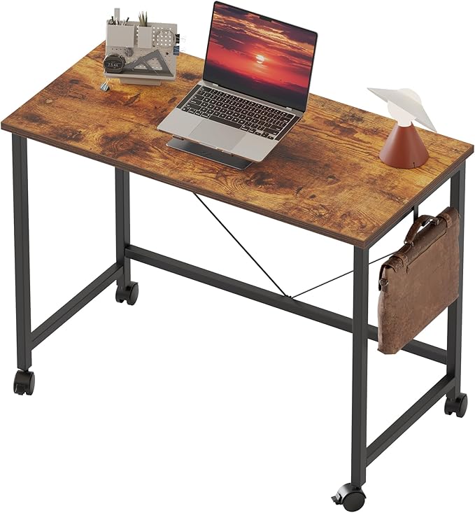 Mericonia 32 inch Rolling Computer Desk with Wheels, Gaming Desk for Small Spaces, Modern Simple Style Table for Home Office, Study Writing Table