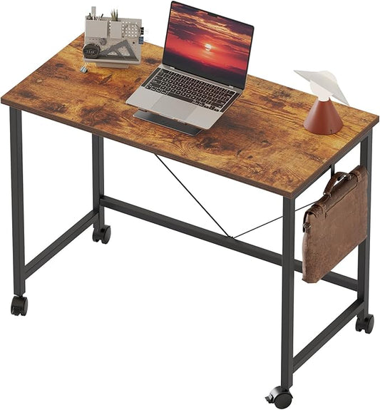 Mericonia 32 inch Rolling Computer Desk with Wheels, Gaming Desk for Small Spaces, Modern Simple Style Table for Home Office, Study Writing Table