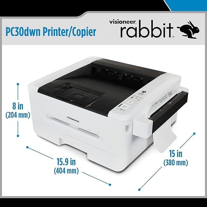Visioneer Rabbit PC30dwn Laser Printer/Copy Machine, Monochrome USB Office Printer and Copier for PC and Mac, 30 PPM, 250 Page Automatic Document Feeder (ADF), 3 Extra Toner Cartridges and Drum