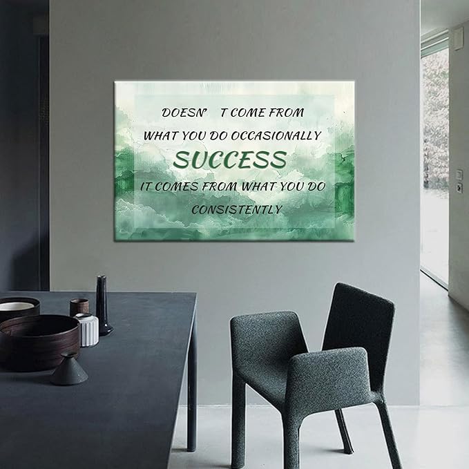 DINGFUN Success Canvas Wall Art Decor Inspirational Poster Motivational Quotes Painting Positive Energy Picture Print Artwork for Modern Home Living Room Office School Ready to Hang [36''Wx24''H]