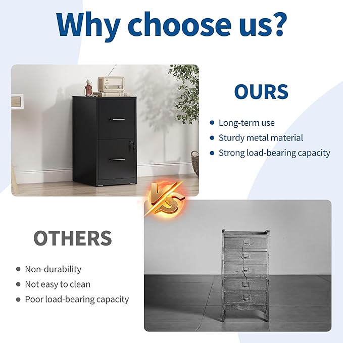 2 Drawer File Cabinet with Lock, Metal Filing Cabinet for Home Office, Vertical File Cabinet for Letter/Legal/A4/F4 Documents, Easy to Assemble Steel Storage Cabinet