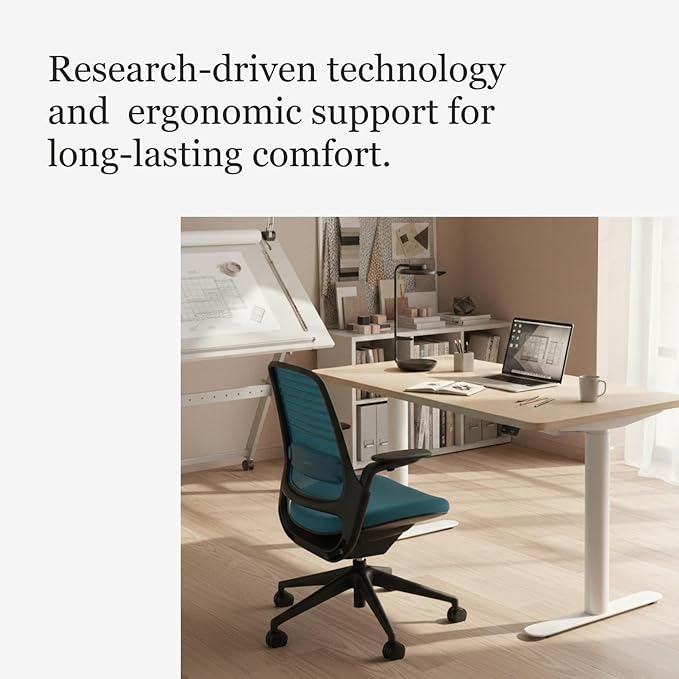 Steelcase Series 1 Office Chair - Ergonomic Work Chair with Wheels for Carpet - Helps Support Productivity - Weight-Activated Controls, Back & Arm Support - Easy Assembly - Blue Jay