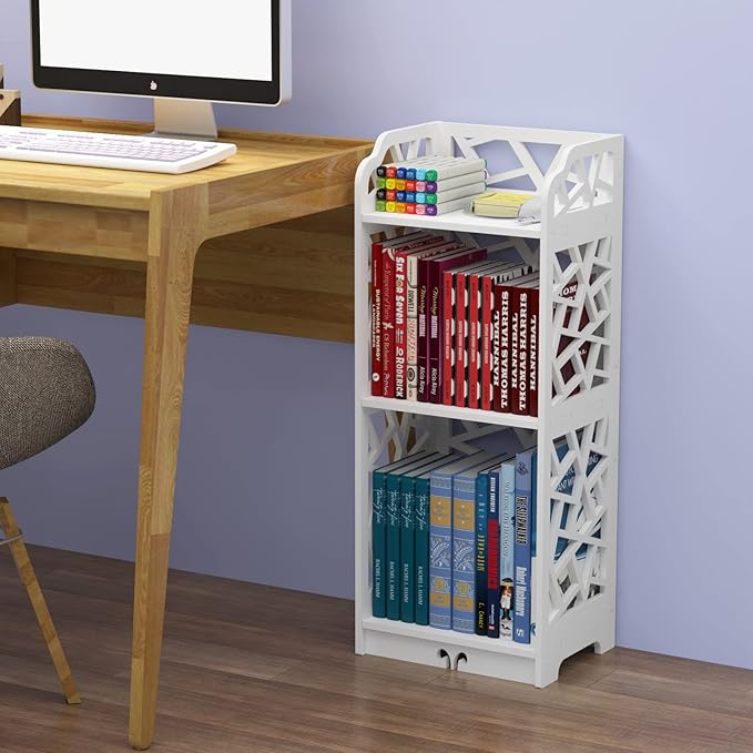 Rerii 3 Tier Bookshelf, Small Bookcase for Small Spaces, Narrow Thin Book Shelf for Bedroom, 3 Shelf Bookcase for Kids Room and Living Room