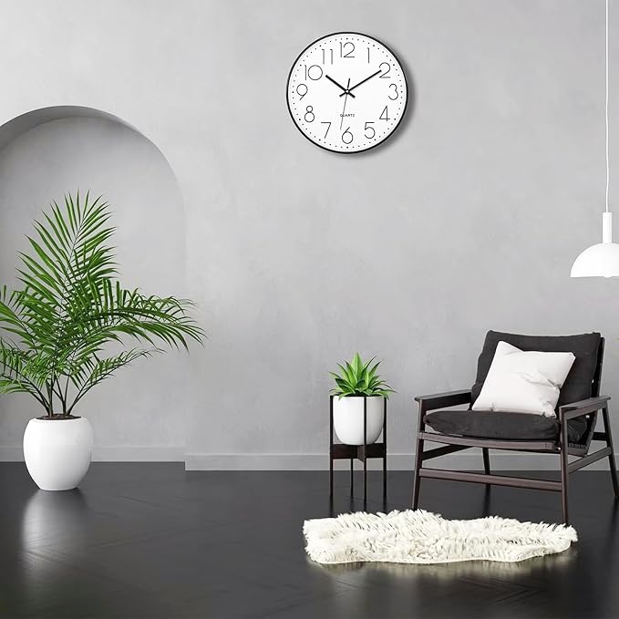 Foxtop 14 Inch Black Wall Clock Large Silent Non-Ticking Battery Operated Round Quartz Modern Wall Clocks Decorative for Living Room Bedroom Home Office