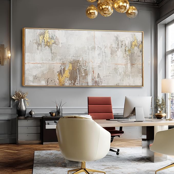 VAYIMDH Abstract Canvas Wall Art Line Decorative Painting White and Gold Hanging Art 40"x86" Large Pictures for Living Room Office