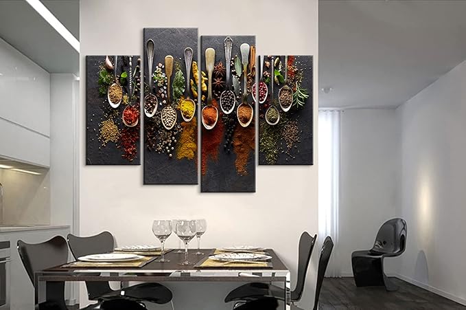 YOUHONG 4 Modern Kitchen Decor - Colorful Kitchen Wall Art for Dining Room (56''W x 40''H)