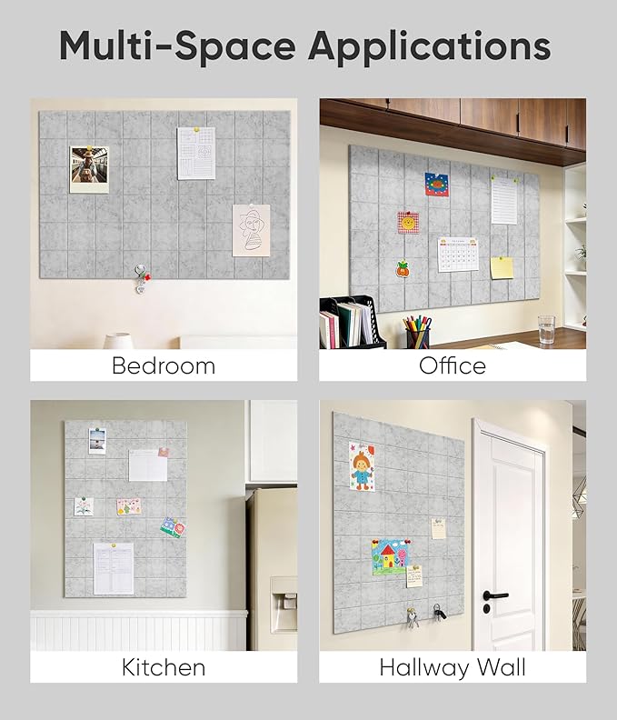 Large Cork Board for Walls 36" x 24", 6 Pack Felt Wall Tiles with Push Pins for Office Home, Pin Board Bulletin Board for Photo Pictures, Heather Gray