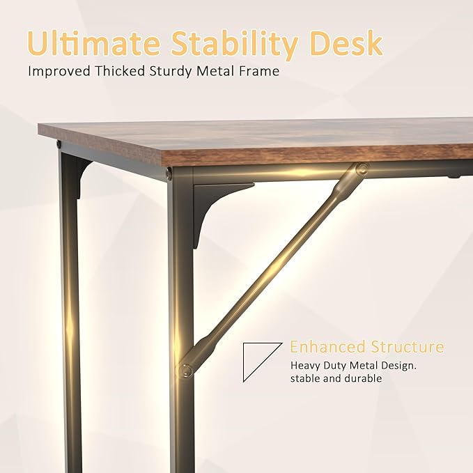 39 Inch Computer Desk with Wood Board and Metal Frame, Modern Simple Style Work Desk with Adjustable Feet, Study Gaming Desk Table for Home Office, Bedroom, Small Spaces