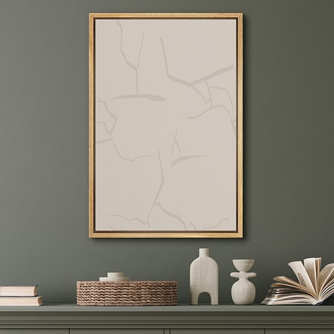 SIGNWIN Framed Canvas Print Wall Art Minimal White Brush Stroke Landscape Abstract Geometric Illustrations Modern Art Decorative Shapes Relax/Calm for Living Room, Bedroom, Office - 24"x36" Natural