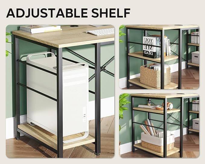 Bestier 95.2” L Shaped Desk, Reversible Corner Computer Desk or 2 Person Long Table with Adjustable Shelves, Large Writing Study Workstation with 3 Cable Holes - Oak