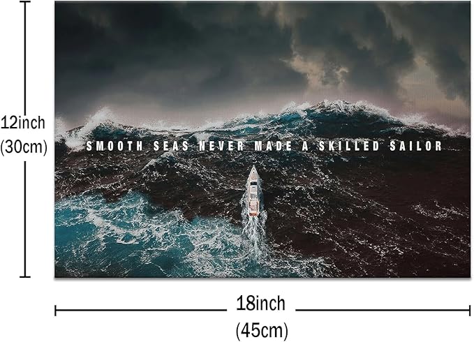 PSYYSP Inspirational Wall Art Canvas Poster Success Smooth Seas Painting Art Positive Motto Office Quotes Picture Print for Home Teen Bedroom Wall Decor Wooden Framed Ready to Hang [18''Wx12''H]