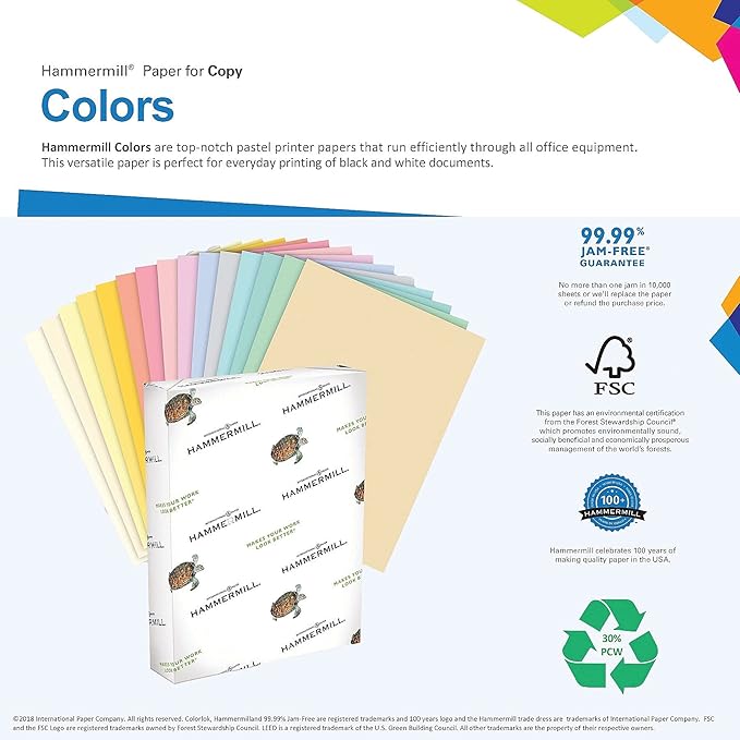 Hammermill 103309CT Recycled Colored Paper, 20lb, 8-1/2 x 11, Blue, 5000 Sheets/Carton
