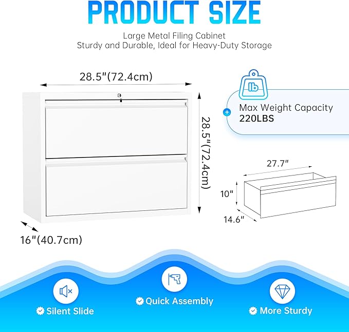 Greenvelly 2 Drawer File Cabinet, Metal Filing Cabinet with Lock, Locking File Cabinet for Home Office, Lateral File Cabinet for Letter/Legal/F4/A4 Size Hanging Files, Easy Assembly, White ﻿