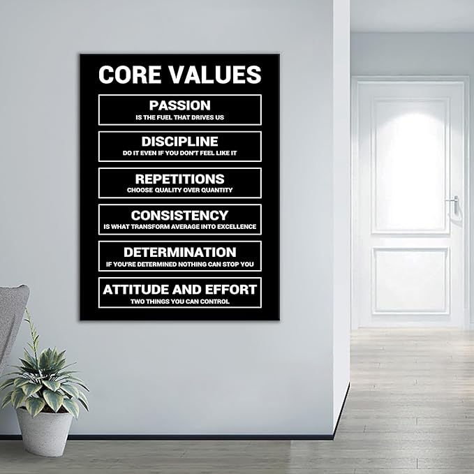 Core Values Inspirational Canvas Poster Painting Wall Art Motivational Entrepreneur Quotes Picture Print Wall Decor Artwork for Living Room School Office Gym Stretched and Framed [30''Wx 40''H]