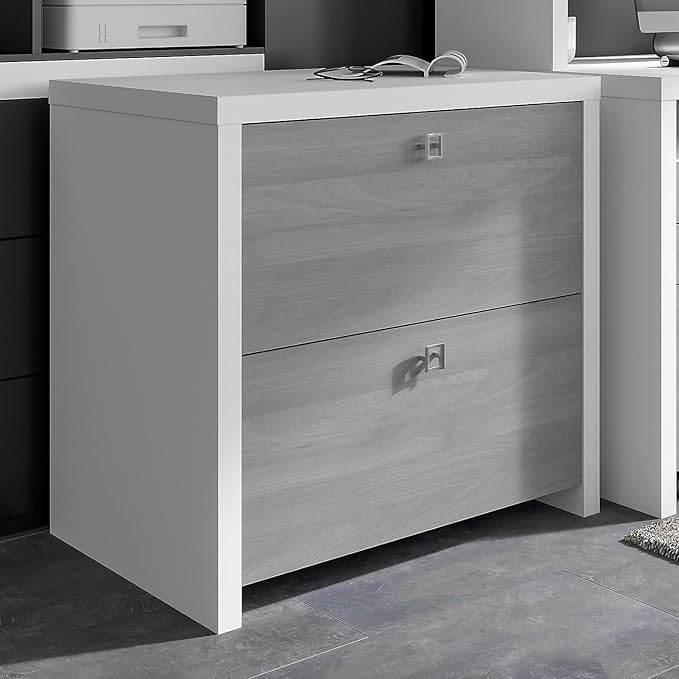 Bush Furniture Lateral File Cabinet with Satin Silver Hardware | Echo Collection 2 Drawer Filing Unit for Home Office or Professional | 31Wx20Lx30H