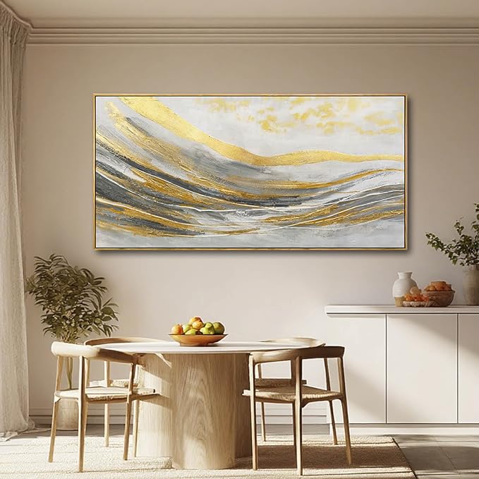 Artexist Abstract Wall Decor Modern Canvas Poster Gold Foil Wood Wall Art 24"x48" Pictures for Bedroom Wall Posters for Dining Room Area