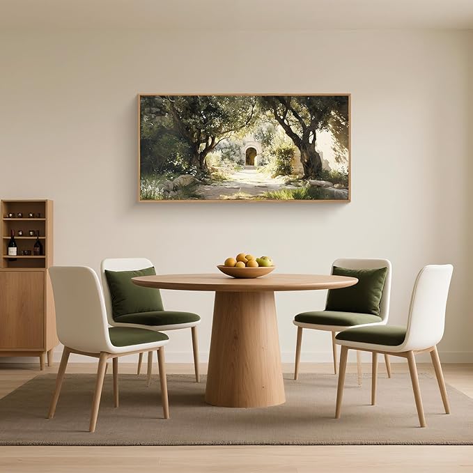 Ausril Garden of Gethsemane Landscape Framed Canvas Wall Art, Jerusalem Town Villages Scenery Prints, Jesus Boho Religious Decor, Christian Bible Art Painting for Bedroom Living Room Office 20"x40"
