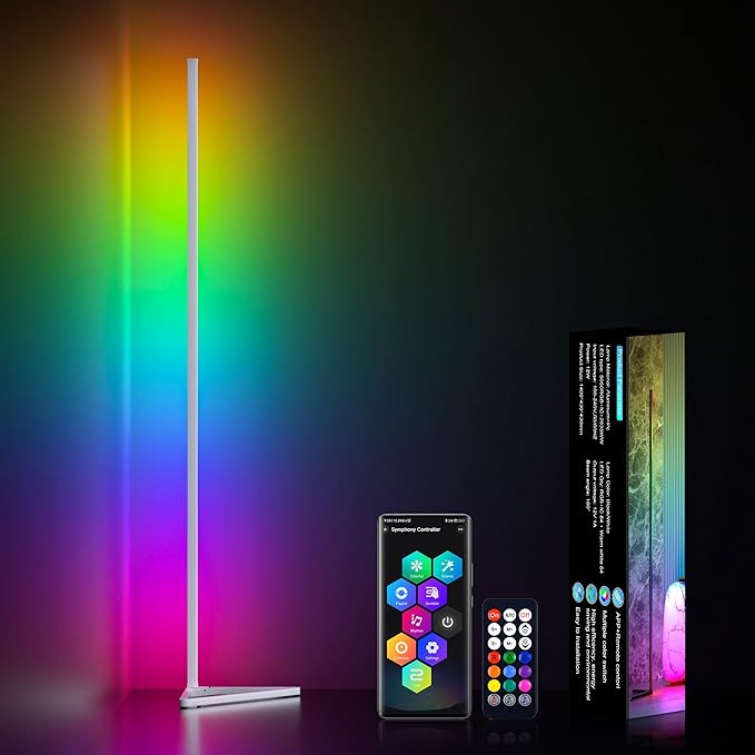 MIHEAL Corner Floor Lamp - Smart RGB LED Corner Lamp with App and Remote Control, 16 Million Colors & 68+ Scene, Music Sync, Timer Setting -for Living Rooms, Bedrooms, and Gaming Rooms