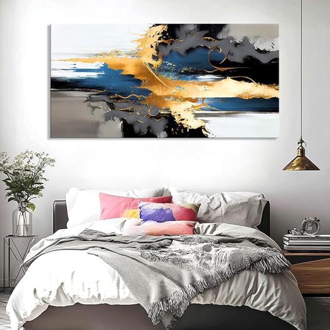 Wall Art Abstract Wall Art Prints Canvas Painting Black Yellow Blue Modern Large Artwork for Living Room Bedroom Office Home Decor 40"x79" with Framed