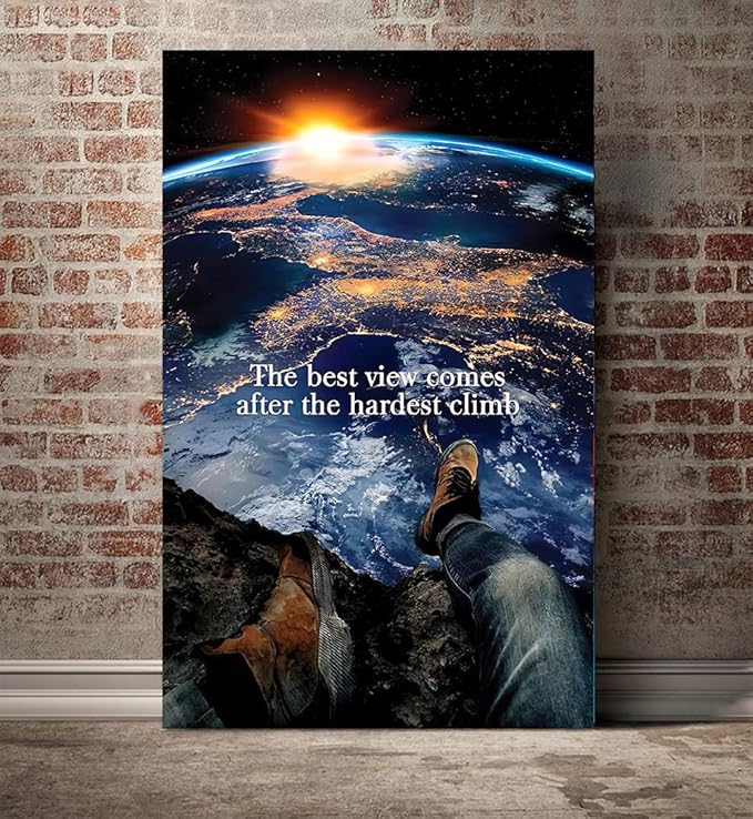 Extra Large 1 Big Pieces Office Canvas Wall Art Motivational Quotes The Best View Comes After The Hardest Climb Wall Pictures HD Print Gift Choice for Friends Gallery Wrapped Ready to Hang-28"Wx44"H