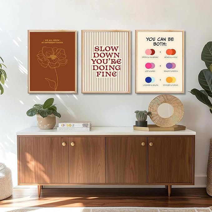3 pcs Growth Mindset Wall Art Modern Minimalist Inspirational painting Wall decor pictures Slow Down You're Doing Fine posters Prints for Office Therapy Room Home decoration Unframed 16x24in