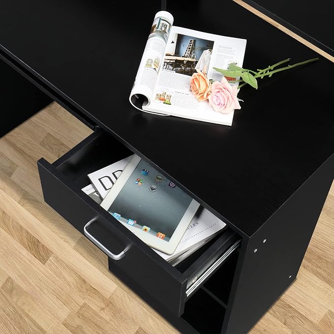 Karl home Computer Desk Study Writing Desk, PC Laptop Table Wooden Home Office Workstation with Drawer Shelf Keyboard Tray, Black