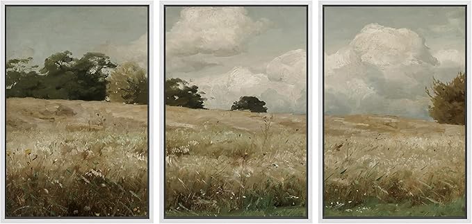 SIGNWIN Framed Canvas Print Wall Art Woodland Nursery Decor Set Watercolor Country Field Landscape Pasture Nature Abstract Fine Art Nordic for Living Room, Bedroom, Office - 16"x24"x3 White
