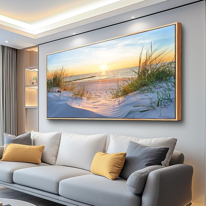 Lapremoly Wood Framed Wall Art For Living Room, Office, Bedroom Decor - Blue Ocean Sea Beach Pictures - Modern Artwork Posters - 20x40 In Ready To Hang
