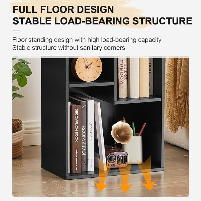 VECELO 3 Cube Small Bookcase, Fits Tallest Hardcovers, Horizontal Available, 2-Tier Modern Bookshelf, Storage Organizer for Small Spaces, Kids Room, Bedroom Living Room, Vintage Black
