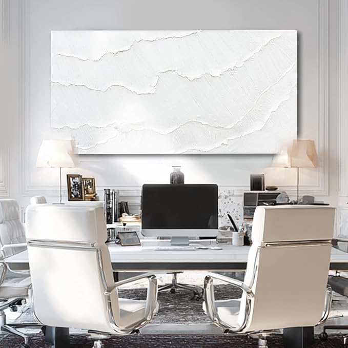 WINKAILIN Large White Abstract Textured Canvas Wall Art 29x58 inch Oversized Minimalist Painting Modern Artwork for Living Room Bedroom Office Décor