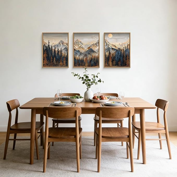 Wood Mountain Framed Canvas Wall Art Set, Pine Trees Wall Painting, Ridge Scenery Wall Decor, Natural Sun Landscape Art Print for Living Room, Bedroom, Dining Room, Office - 12"x16"x3