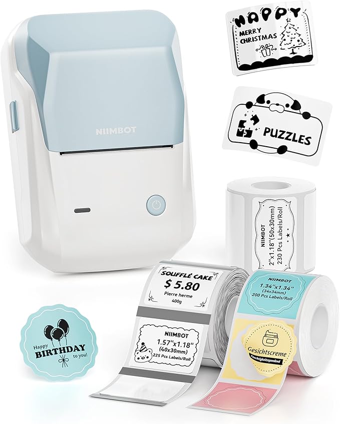 NIIMBOT B1 Label Maker Machine, Thermal Label Printer Easy to Use for Office, Home, Business, Came with 3 Roll Labels(Light Blue)