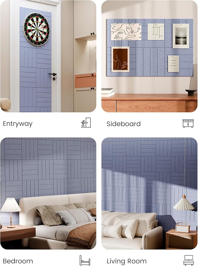 Bumusty Large Cork Board Alternative-36 x 24" Felt Bulletin Board Tiles, with 30 Pushpins, 40 Adhesive Tabs, 6-Pack Slat Wall Paneling, Cork Boards for Office Push Pin Board-Soft Periwinkle