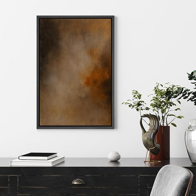SIGNFORD Framed Canvas Print Wall Art Rustic Brown and Orange Abstract Modern Neutral Illustrations Modern Art Decorative Relax/Calm for Living Room, Bedroom, Office - 24"x36" Black