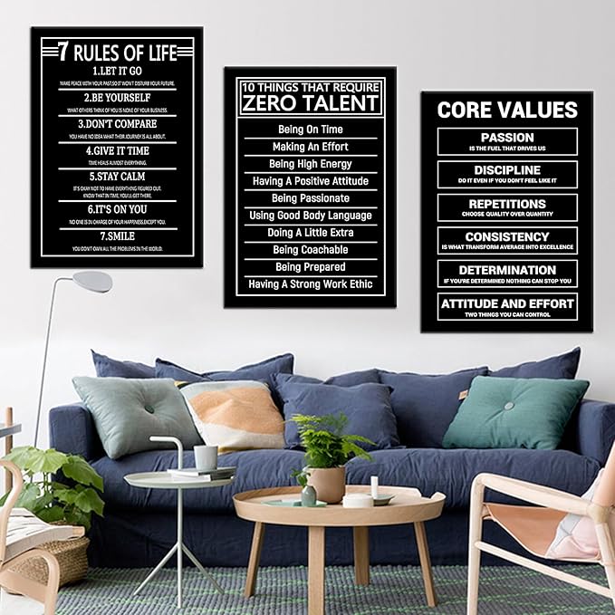 7 Rules of Life Inspirational Canvas Painting Office Wall Art Motivational Picture Positive Quotes Picture Framed Posters Prints Artwork for Living Room Gym Decor Stretched and Framed [60''Wx 28''H]