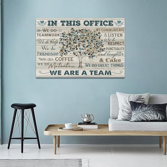 yerretin In this Office Wall Art Motivational Quotes Pictures Wall Decor for Office Inspirational We Are A Team Canvas Painting Room Decorations Artwork Framed Ready to Hang, 24"x16"