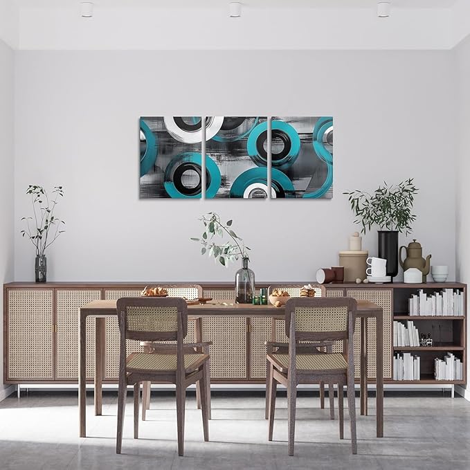 jejeloiu 12"x16"x3pcs Blue Geometric Office Decorations Artwork Posters Boys Girls 3 Piece Canvas Wall Art for Living Room Bedroom Abstract Art Picture Wall Decor