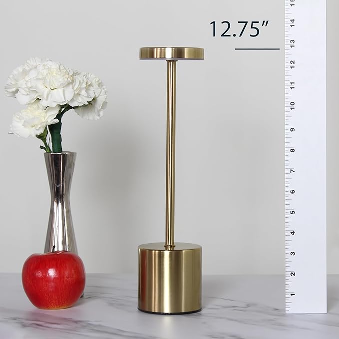 Simple Designs LD1083-GLD 12.75" Mushroom Magic Disc Dimming & Rechargeable Cordless 4-Way Touch Sensor Stick Desk Lamp, Gold
