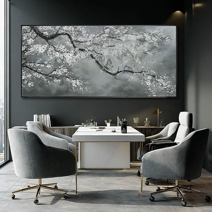 Artexist Modern Hand Painted Wall Art Black and White Home Wall Decor Plant Canvas Painting 40"x86" Large Pictures for Living Room Bedroom