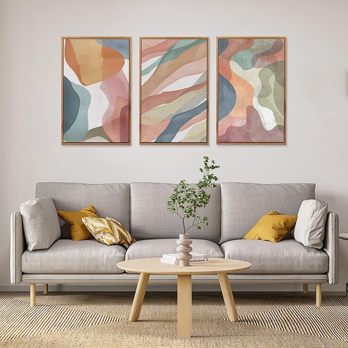 CHDITB Abstract Watercolor Framed Canvas Wall Art Paintings(16"x24"), 3 Panels Colorful Red Green Yellow Blue White Artwork Printings, Large Modern Above Couch Art Decor for Bedroom Living Room Office