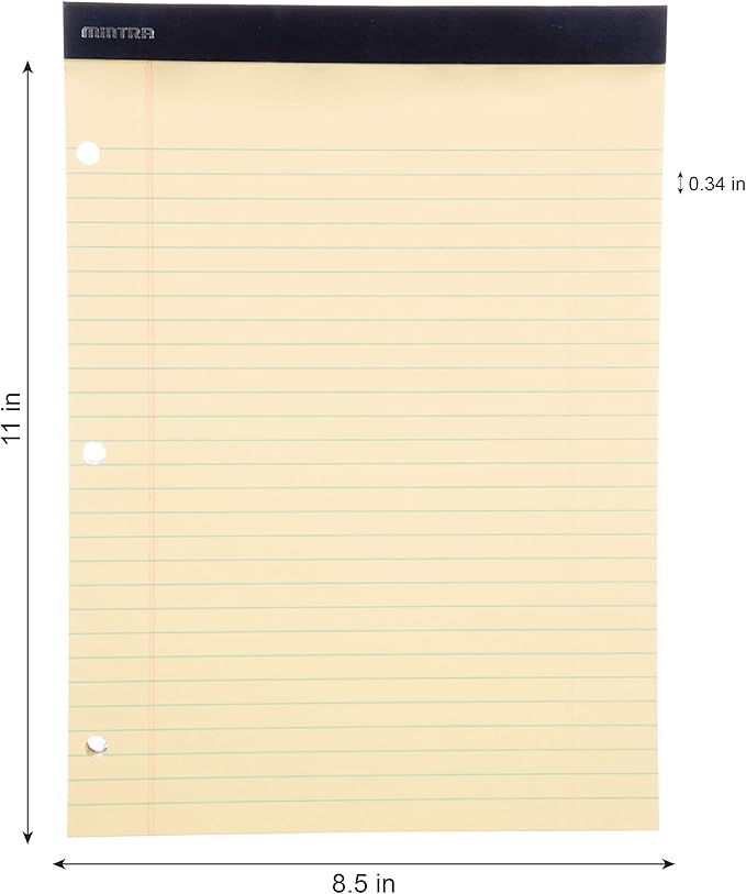 Mintra Office Canary Legal Pads - With Micro-perforated sheets, Smooth-lined paper, Ideal for Office Tasks, Assignments or Notes, Meetings, and Journaling, 3 pack Wide Ruled, Double Pad, 8.5"x11"