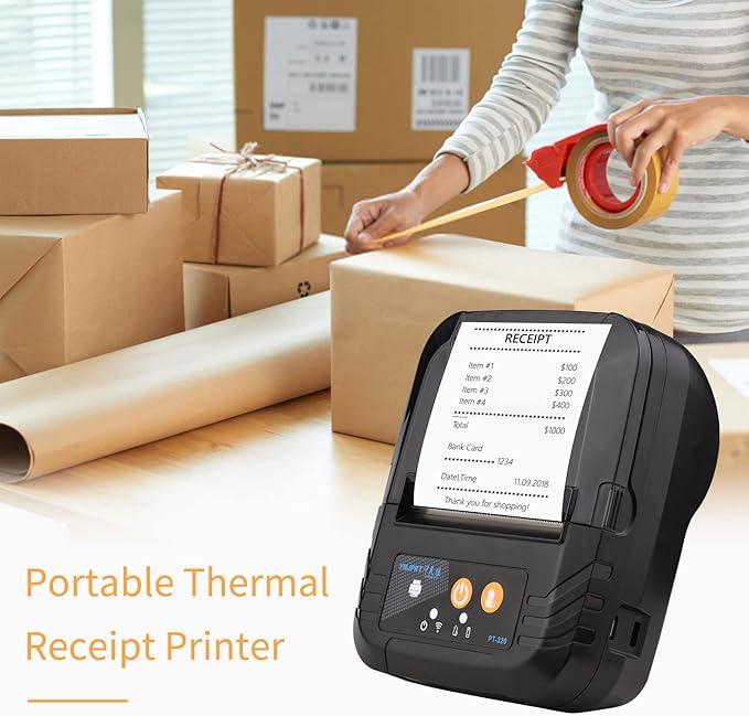Mini Portable Receipt Thermal Printer 80mm Receipt Printer USB+Wireless BT Connection for Office/Market Compatible with Windows/Android/iOS