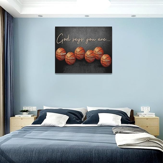 Inspirational Basketball Boys Room Wall Art Motivational Sports Basketball Pictures Wall Decor God Says You Are Canvas Print Painting Modern Home Artwork For Dorm Gym Bedroom Framed 20"x16"
